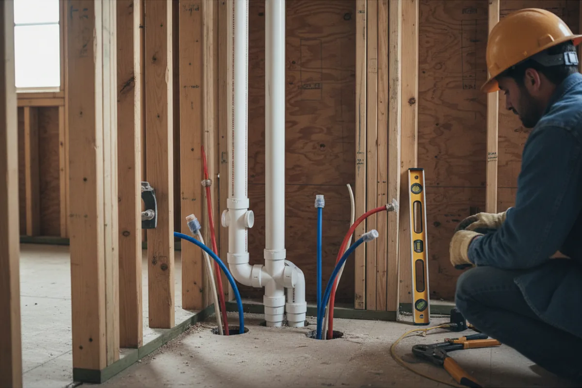 Drain and supply rough-in during Leak Detection in Scammon